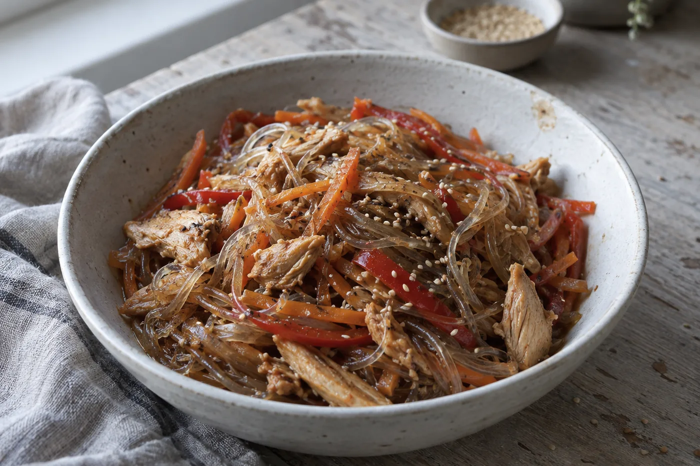 Фунчоза с курицей и овощами