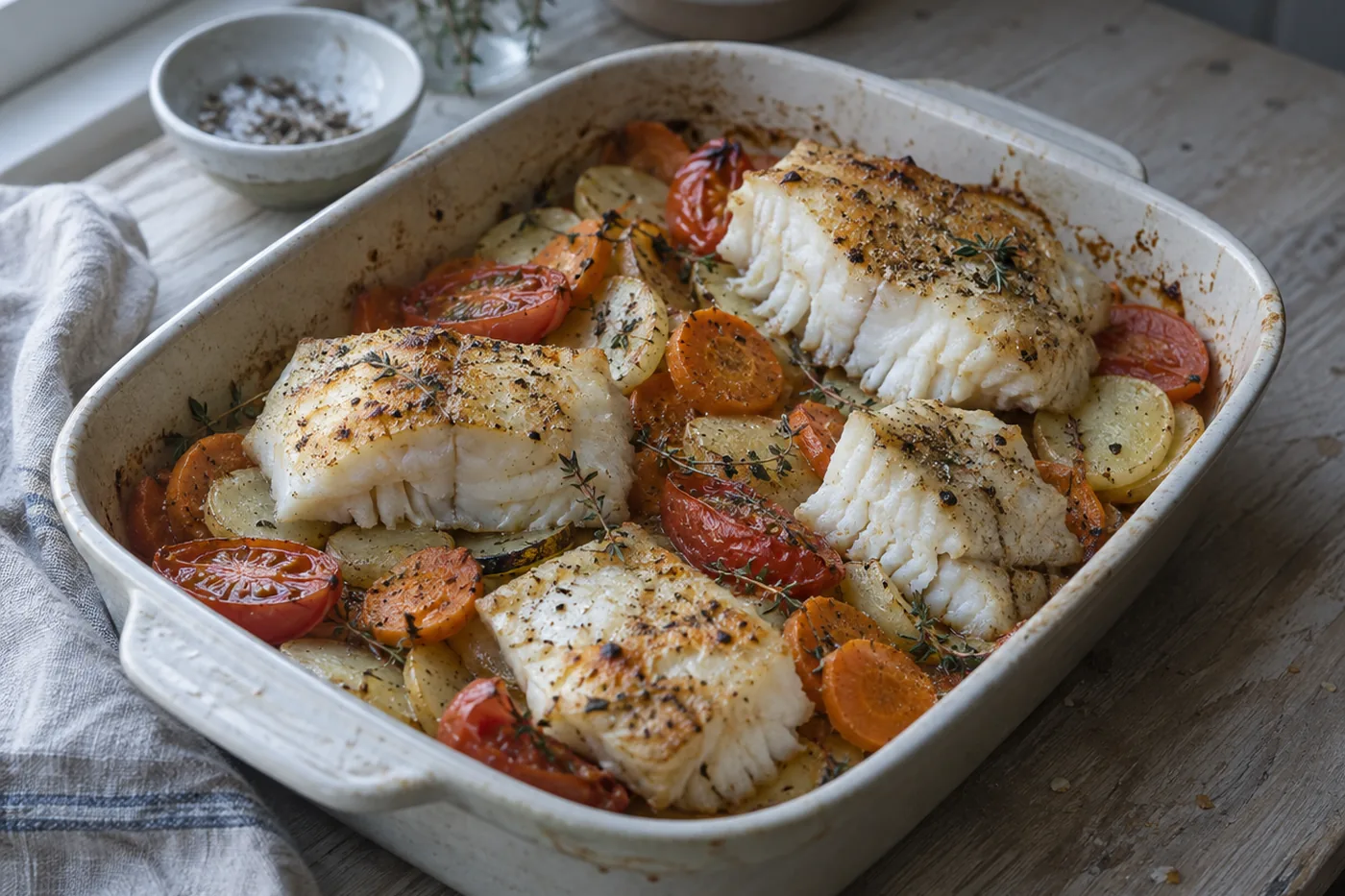 Минтай с овощами в духовке