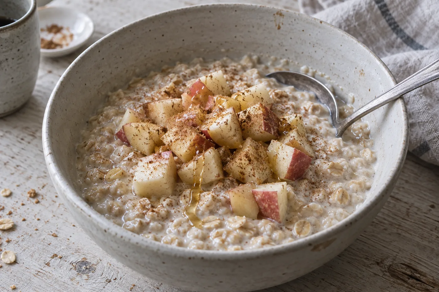 Овсяная каша на молоке с яблоком и корицей