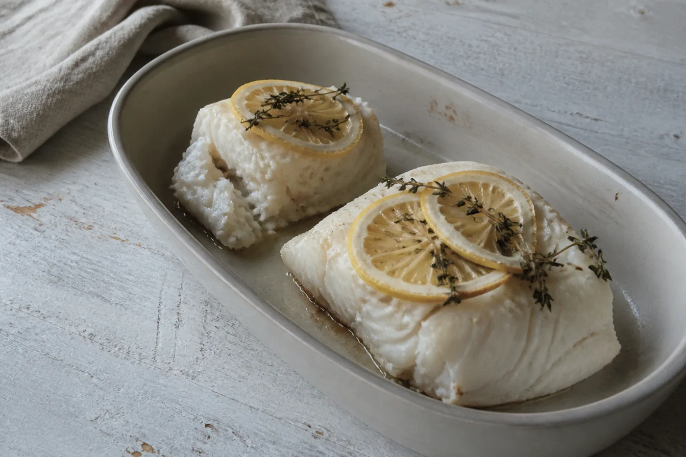 Треска, запечённая с лимоном и травами